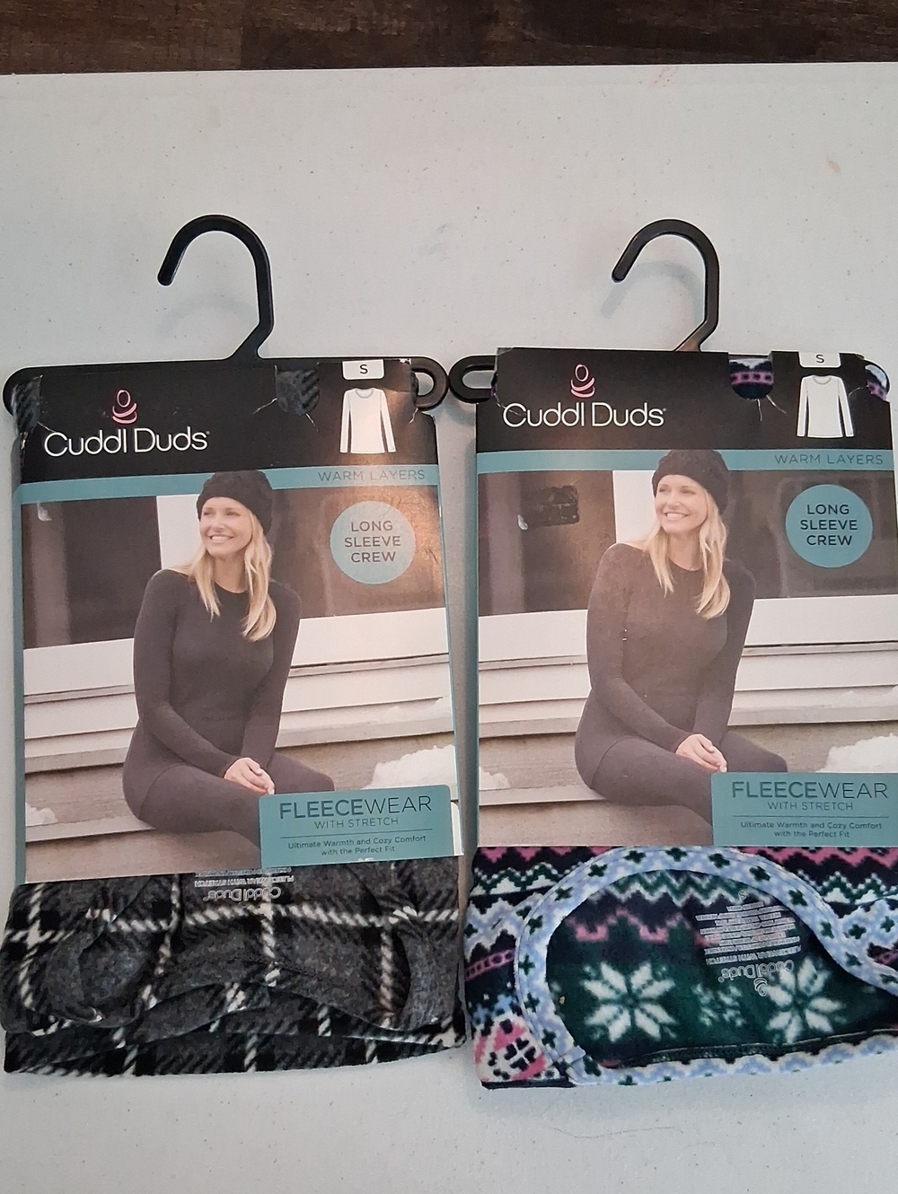 Cuddl Duds Women’s Long Sleeve Crew Fleecewear - Dark Gray & Patterned Teal